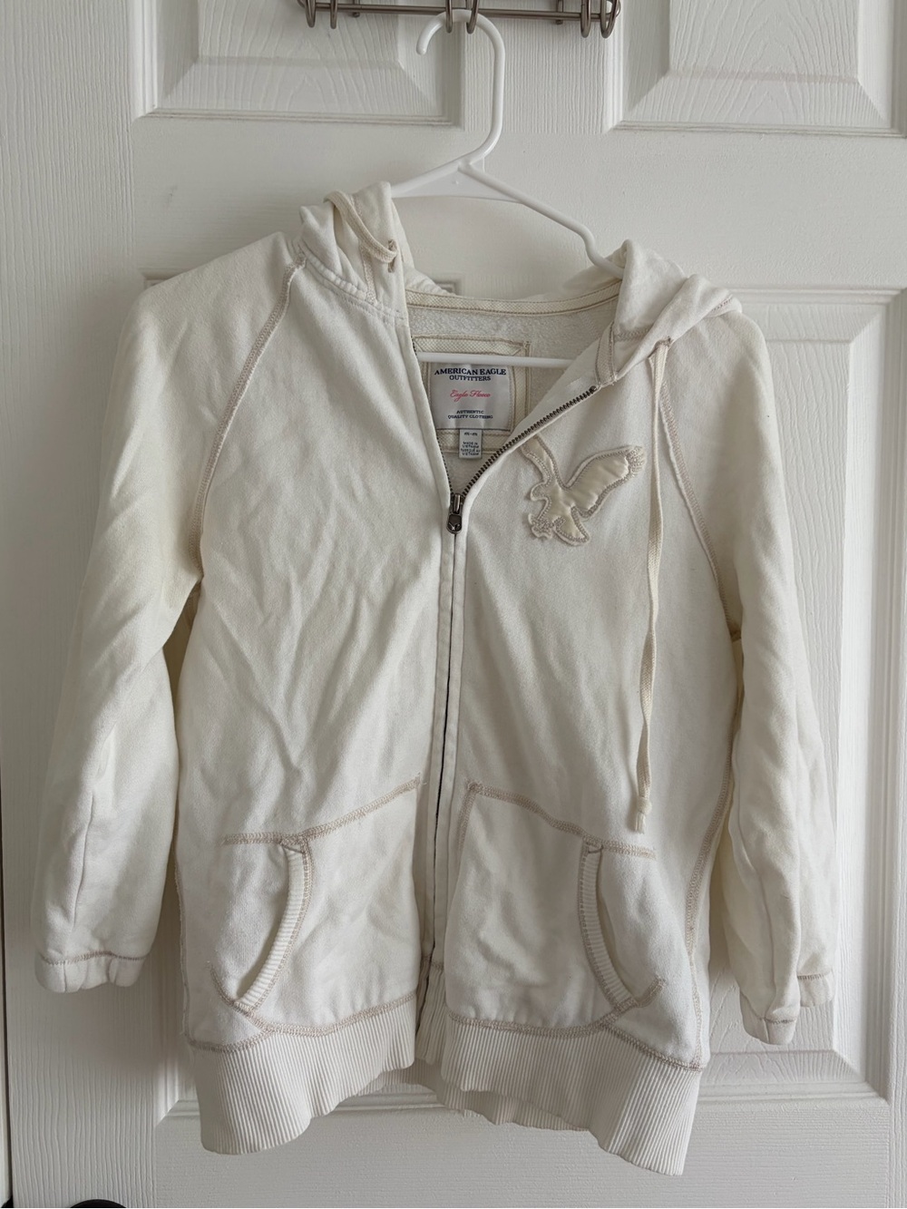 American Eagle Outfitters Off-White Zip Hoodie with Embroidered Eagle